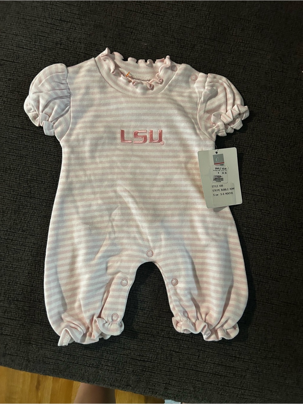 Pink Striped LSU Baby One-Piece Romper